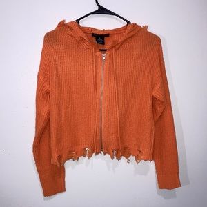 Orange distressed zip up jacket